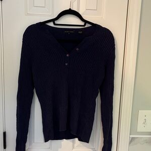 Jeanne Pierre Navy V-Neck Sweater 100% Cotton